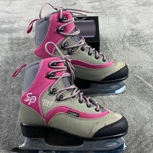 CCM Ice Skates Girls Size 4 Pink Grey Jamie Girl Butterfly Rhinestone Youth